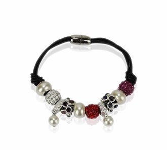 LSB0059- Multi Coloured Crystal Bracelet With Pearl Charm