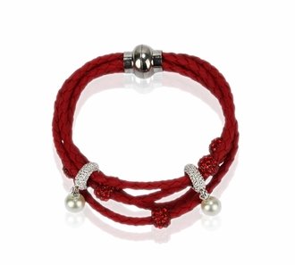 LSB0056- Red Crystal Bracelet With Pearl Charm