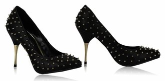 LSS00109 - Black Spike Stud High Heel Court Shoes