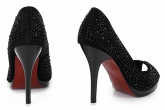 LSS00104 - Black Diamante Embellished High Heel Court Shoes