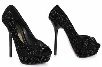 LSS00105 - Black Diamante Embellished Court Shoes