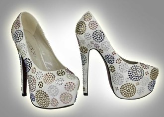 LSS00116 - Ivory Diamante Embellished Platform Shoes
