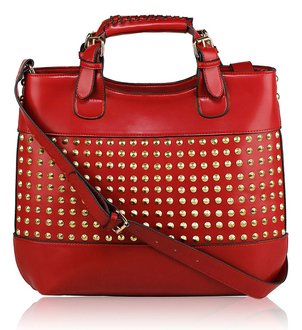LS00106 -  Red Ladies Fashion Studded Tote Handbag