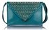 LSE00205 - Teal Large Slim Clutch Bag With Studded Flap