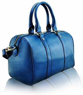 LS7008A - Teal Patent Barrel Handbag