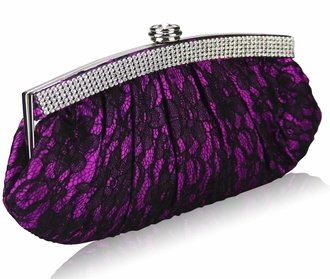 LSE00216 - Purple Floral Satin Lace Clutch Bag