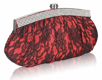 LSE00216 - Red Floral Satin Lace Clutch Bag