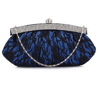 LSE00216 - Blue Floral Satin Lace Clutch Bag