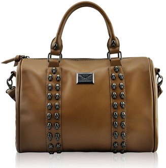 LS0050A -  Nude Stunning  Skull Studded Barrel Bag With Long Strap