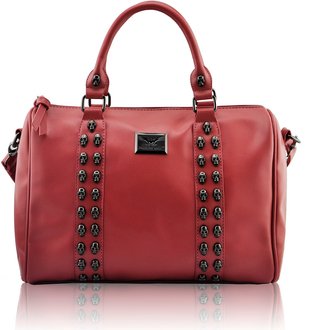 LS0050A -  Pink Stunning  Skull Studded Barrel Bag With Long Strap