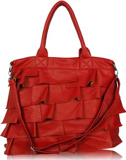 LS0029 - Red Ruffle Tote Shoulder Bag With Detachable Long Strap