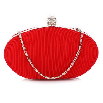 LSE0092 - Red Crystal Satin Evening Clutch