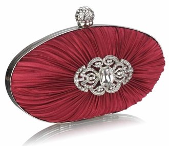 LSE0093 - Gorgeous Red Crystal Satin Rouched Hard Case  Evening Bag