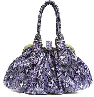LS9984B - Purple Faux Snake Skin Satchel Clip Frame Bag