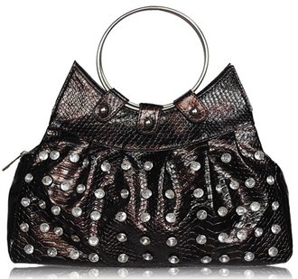 LS0028 - Brown Small Croc Diamante Studded Handbag