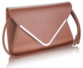 LSE00166A -  Brown Large Flap Clutch purse