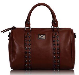 LS0050A -  Brown Stunning  Skull Studded Barrel Bag With Long Strap