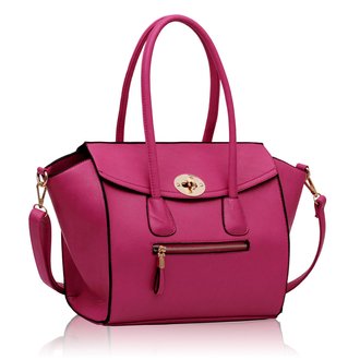 LS0083 - Fuchsia Twist Lock Closure Shoulder Handbag
