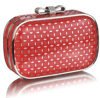 LSE00257 - Red Crystal Evening Clutch Bag