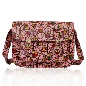 LS0087A - Pink Oilcloth Owl Design Satchel