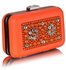 LSE00148 - Orange Beaded Box Clutch Bag With Crystal Decoration