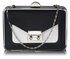 LSE00268 - Black / White Hardcase Clutch Bag With Long Chain