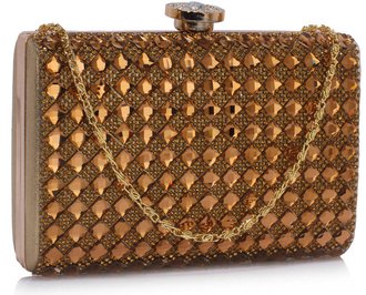 LSE00267 -  Gold Diamante Clutch purse
