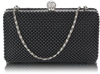 LSE00278 - Black  Crystal Beaded Evening Clutch Bag