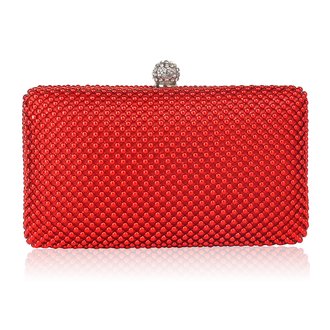 LSE00278 - Red Crystal Beaded Evening Clutch Bag