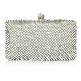 LSE00278 - Silver Crystal Beaded Evening Clutch Bag