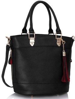 LS00321 - Black Tassel Charm Shoulder Tote Bag