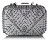 LSE00281 - Silver Hard Case Diamante Clutch Bag