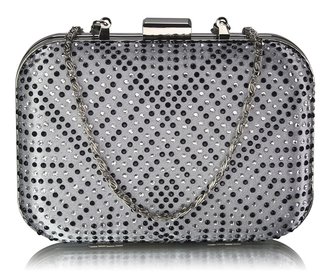 LSE00281 - Silver Hard Case Diamante Clutch Bag