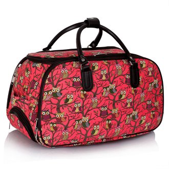 LS00308 - Wholesale & B2B Red Owl Print Travel Holdall Trolley Luggage With Wheels - CABIN APPROVED Supplier & Manufacturer