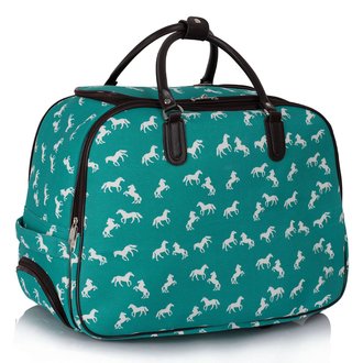 LS00309A - Emerald Horse Print Travel Holdall Trolley Luggage With Wheels - CABIN APPROVED
