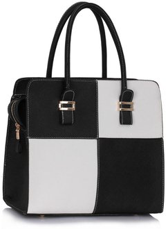 LS00289 - Black / White Fashion Tote Handbag