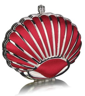 LSE00163- Red Shell Clutch Bag With Crystal-Encrusted Clasp
