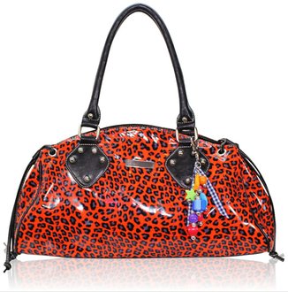 LS7201 - Orange Patent leopard Print Satchel Handbag