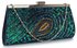 LSE00295 - Green Sequin Peacock Feather Design Clutch Evening Party Bag