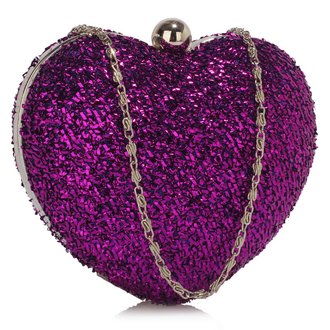LSE00263 - Purple Glittery Hardcase Heart Clutch Bag