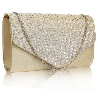 LSE0070 (NEW) - Nude Diamante Design Evening Flap Over Party Clutch Bag