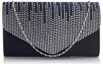 LSE0070 (NEW) - Navy Diamante Design Evening Flap Over Party Clutch Bag