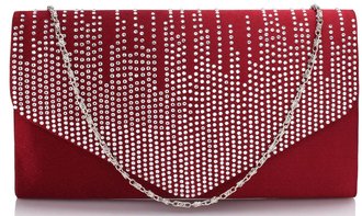 LSE0070 (NEW) - Red Diamante Design Evening Flap Over Party Clutch Bag