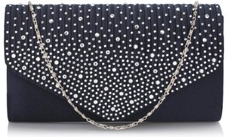 LSE00299 -  Navy Diamante Flap Clutch purse