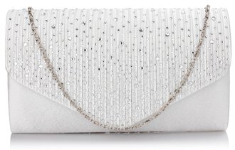 LSE00299 -  Ivory Diamante Flap Clutch purse