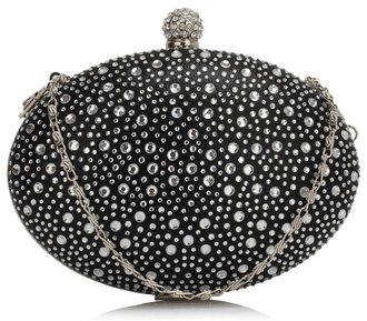 LSE00311 - Black Diamante Design Evening Clutch Bag