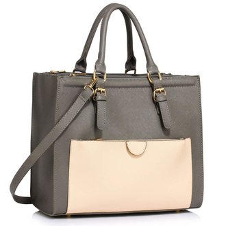 LS00366  - Wholesale & B2B Grey / Nude Front Pocket Grab Tote Handbag Supplier & Manufacturer