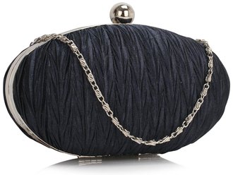 LSE00315 - Navy Ruched Satin Clutch