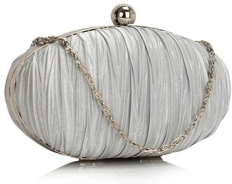 LSE00315 - Silver Ruched Satin Clutch