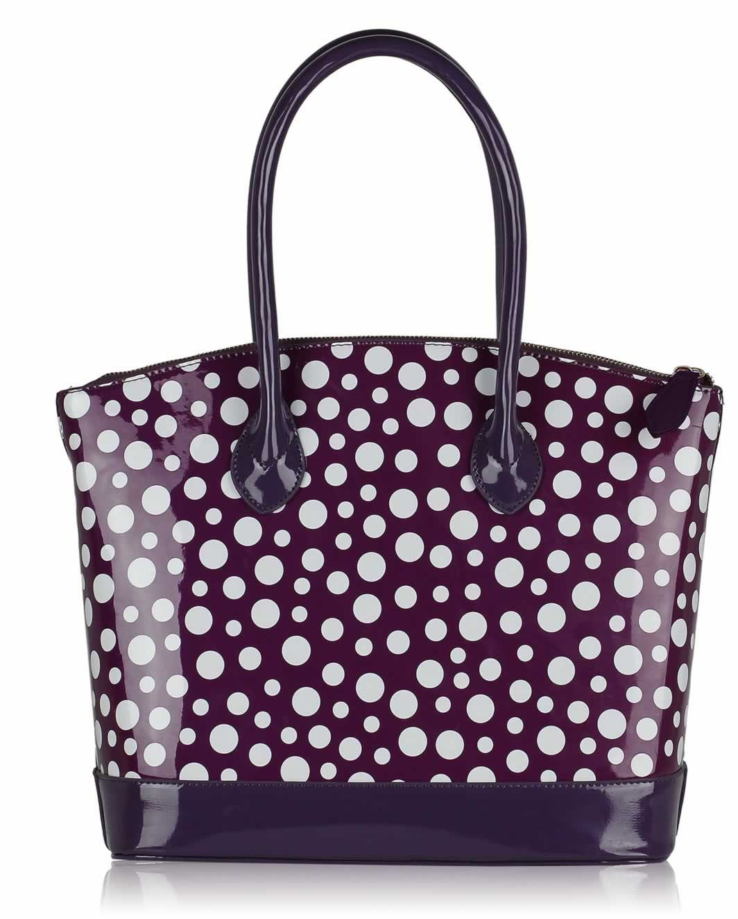 Wholesale Purple Patent Polka Dot Tote Bag